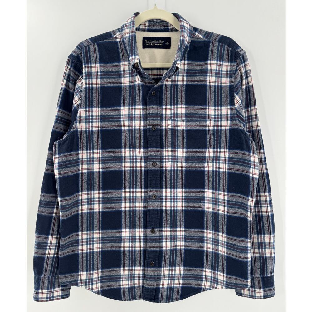 AF Abercrombie Fitch Men's Navy Soft Flannel Plaid Shirt Button Down Large L